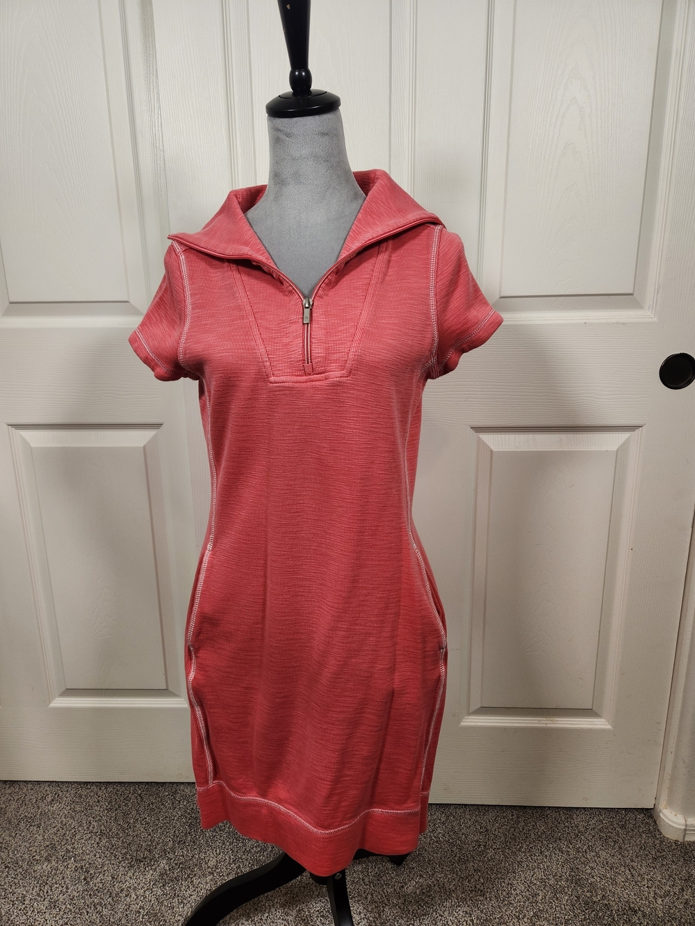 Tommy Bahama Coral Short-Sleeve Zip-Front Midi Dress